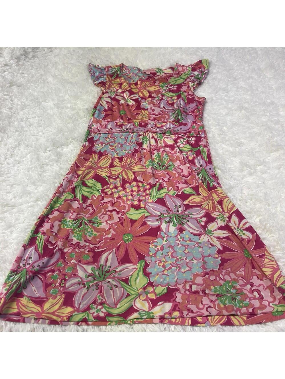 Lily Pulitzer Sz XS Floral Ruffle Sleeve Empire Waist Dress Cotton/Silk